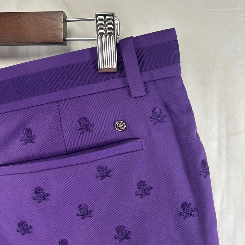 G/FORE Golf Shorts Mens 34 Purple Embroidered Skull Crossbones G4MF20B02